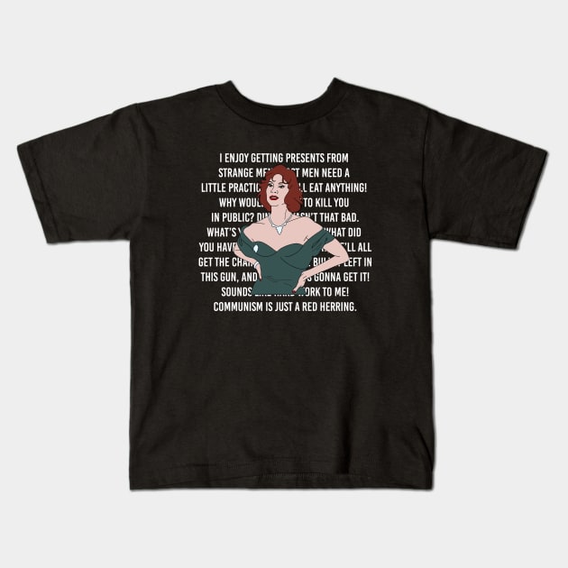 Miss Scarlet's Clue Quotes Kids T-Shirt by thecompassrose